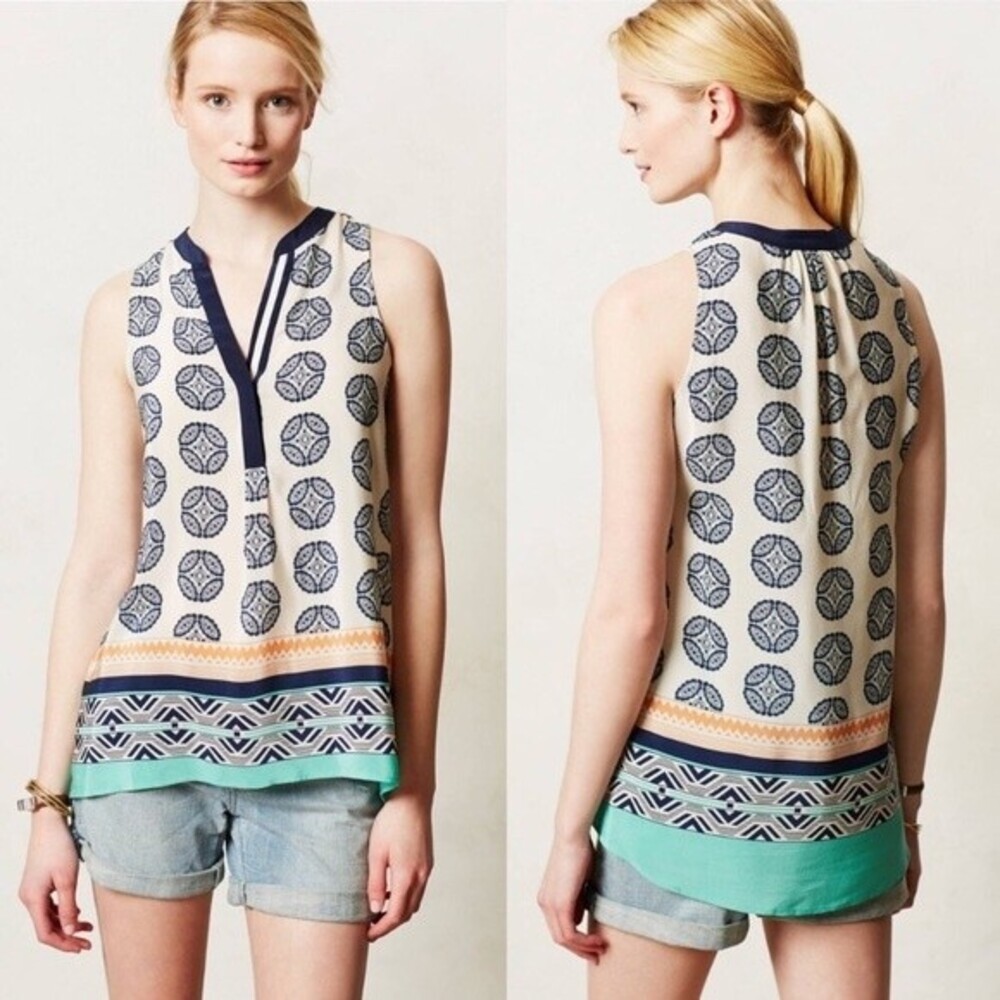 Vanessa Virginia Anthropologie Print Silk Sleeveless Top XS